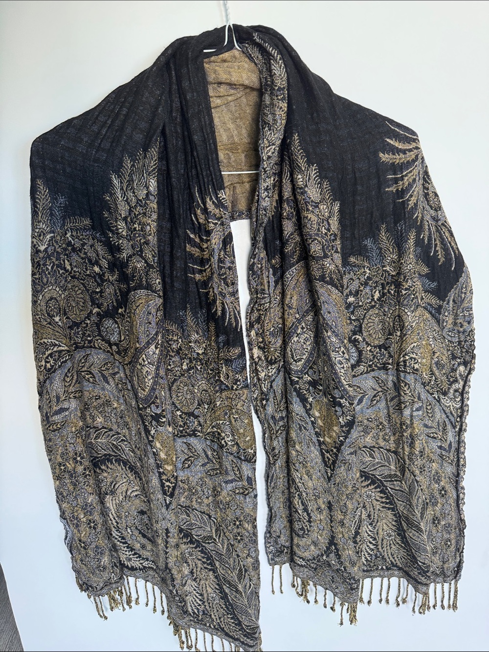 Black & Gold Paisley Pashmina Scarf Shawl Wrap For Music Festival